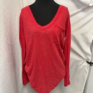 Free People We The Free Vibrant Red Long Sleeve Deep V neck Top